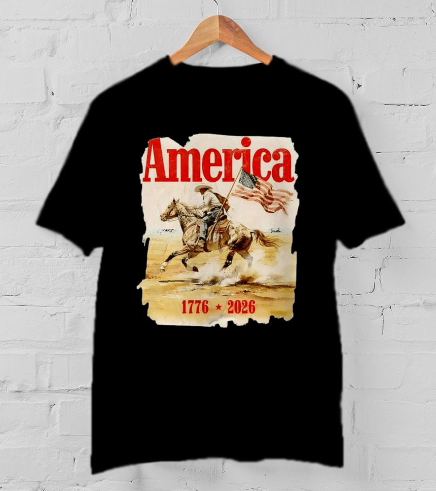 America 1776 2026 Cowboy Horse American Flag Iconic Historical T-Shirt