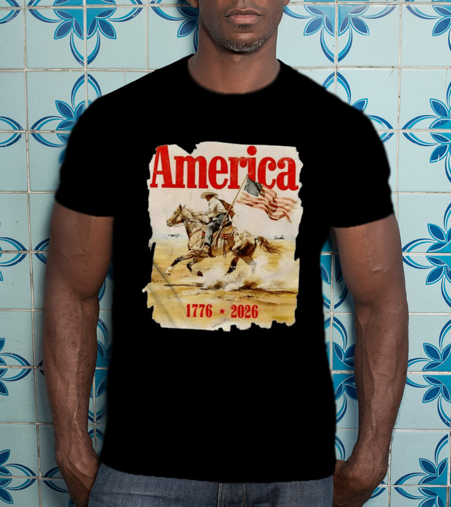 America 1776 2026 Cowboy Horse American Flag Iconic Historical T-Shirt