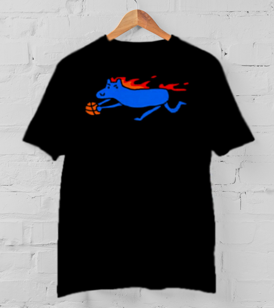 Detroit Pistons Fiery Blue Horse Basketball Team T-Shirt