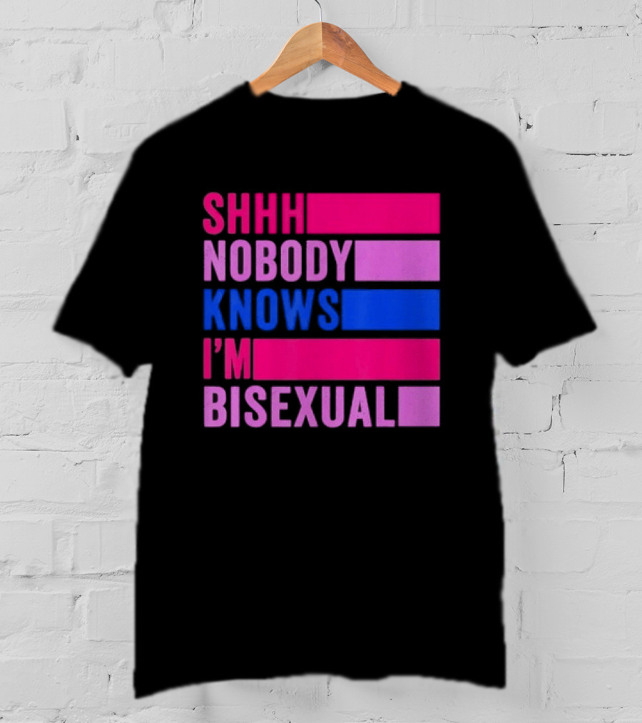 Shhh Nobody Knows I'm Bisexual Bright Colorful Text Pride T-Shirt
