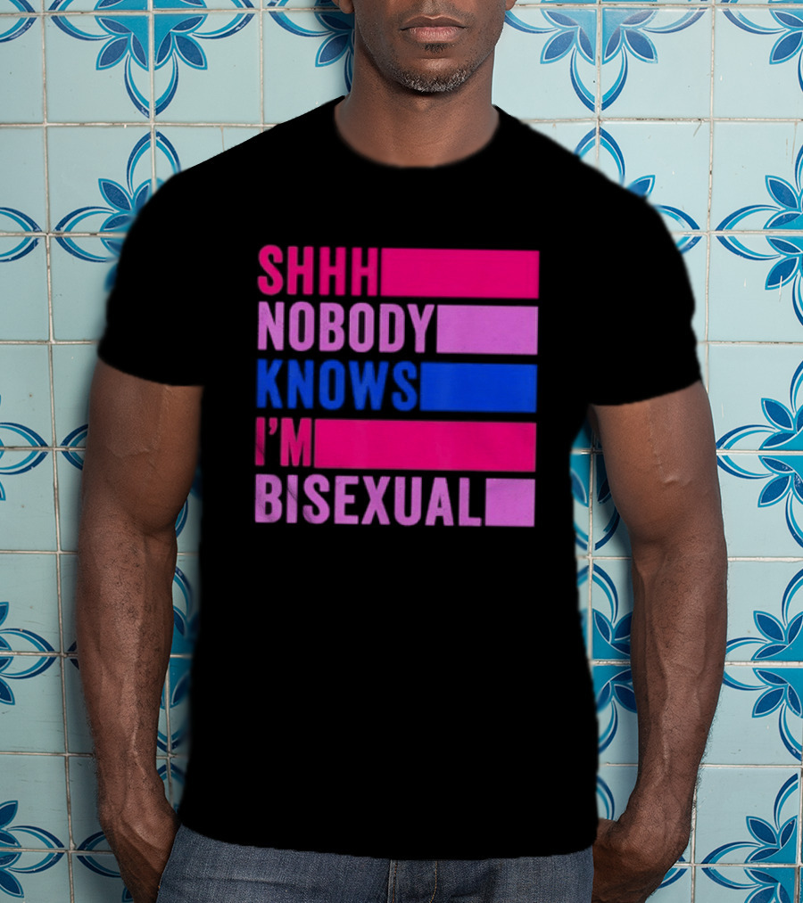 Shhh Nobody Knows I'm Bisexual Bright Colorful Text Pride T-Shirt