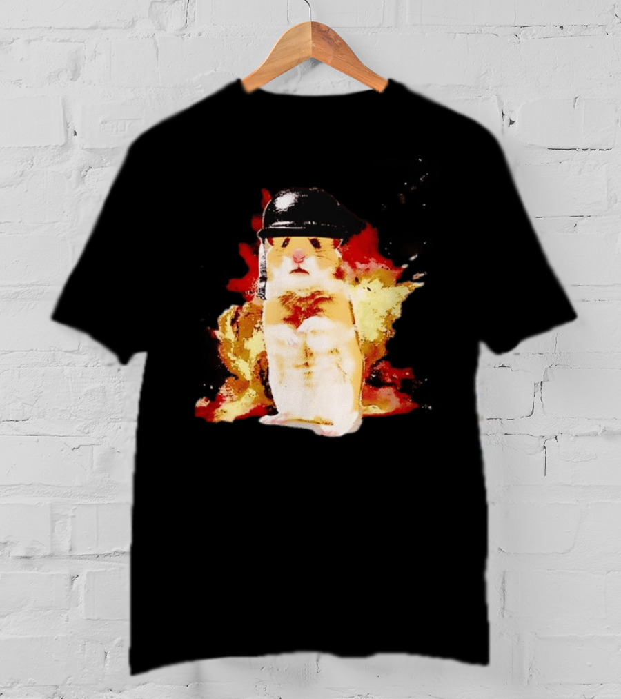 Shocked Hamster Military Helmet Watercolor Explosion T-Shirt