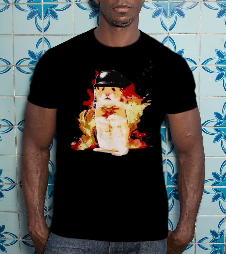Shocked Hamster Military Helmet Watercolor Explosion T-Shirt