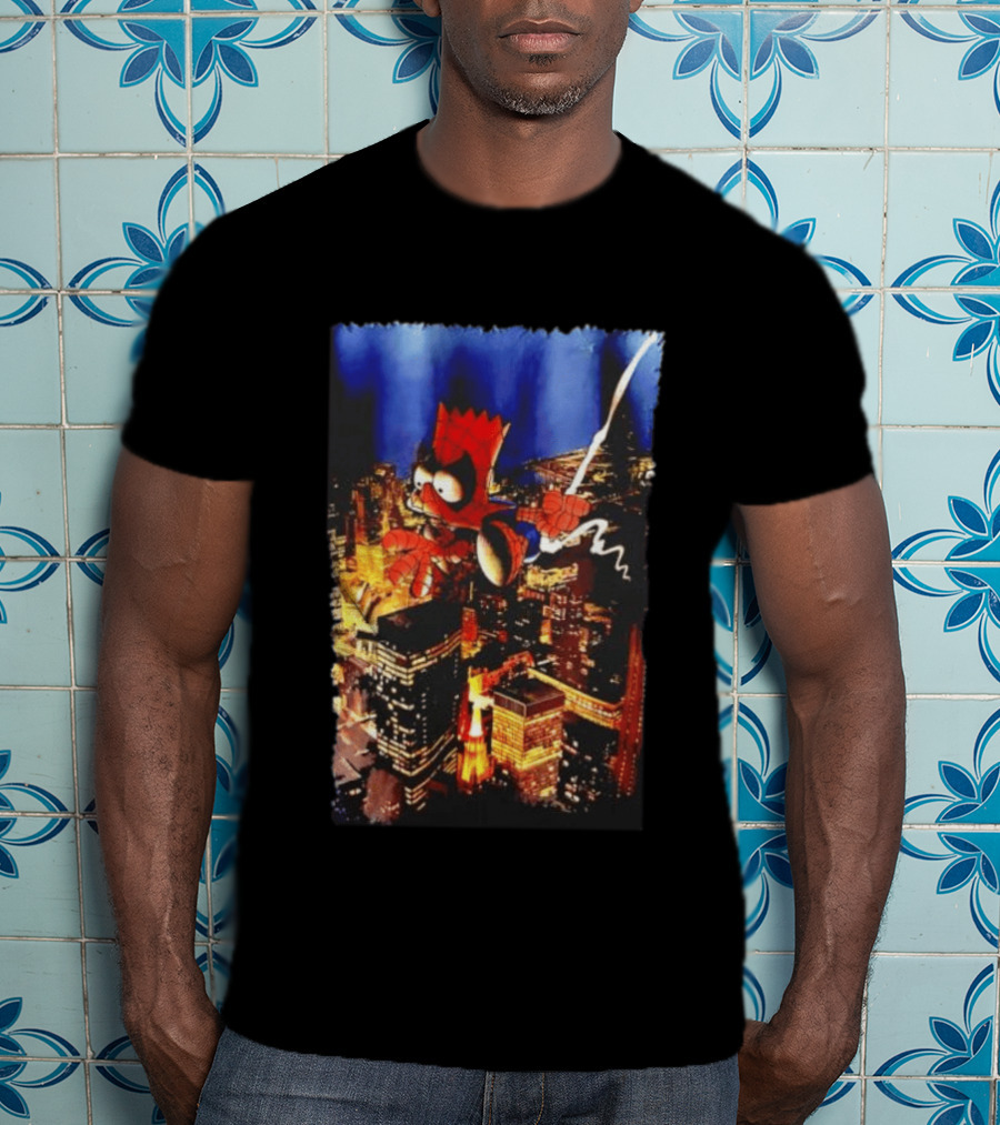 Spider Bart Bartman Swinging Through Cityscape Mexican T-Shirt