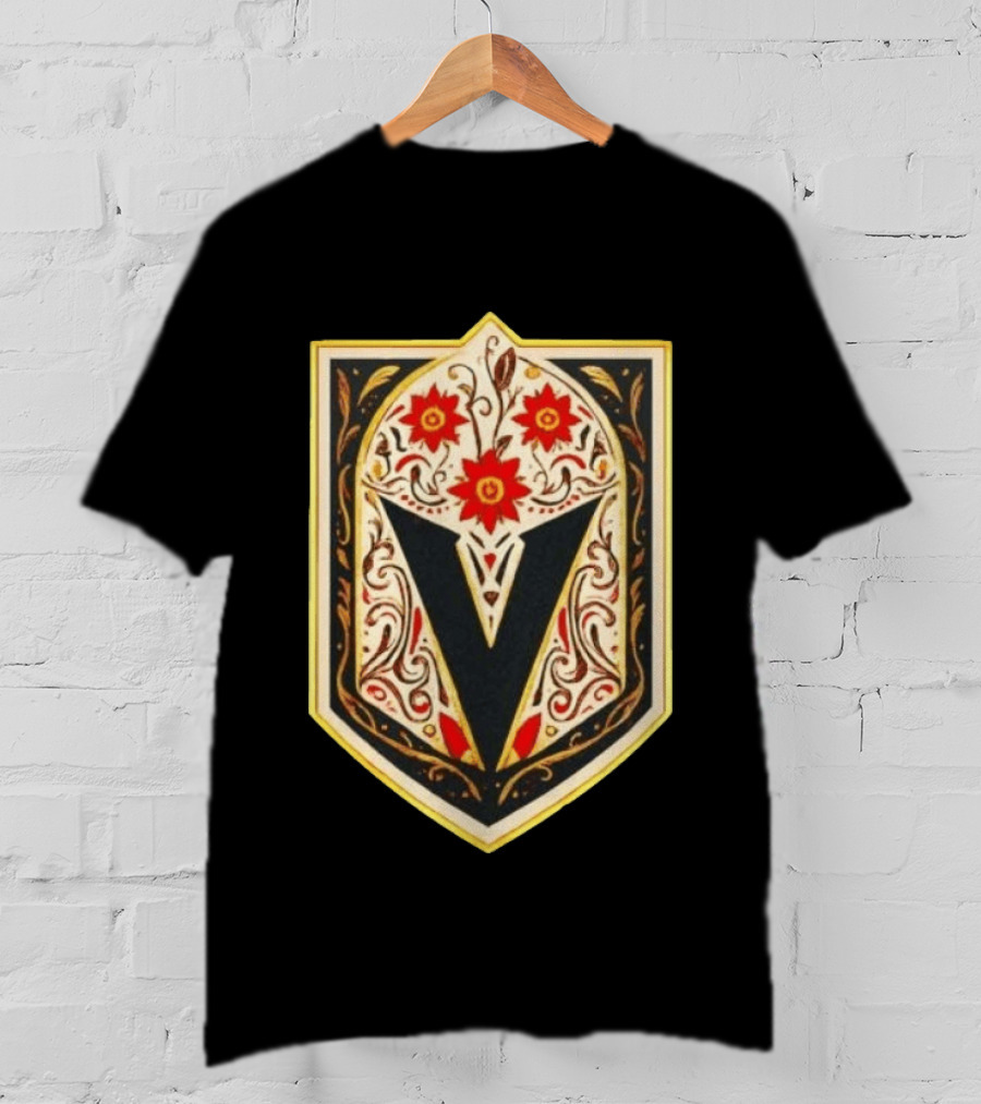 Vegas Golden Knights Dia De Los Muertos Floral Shield T-Shirt