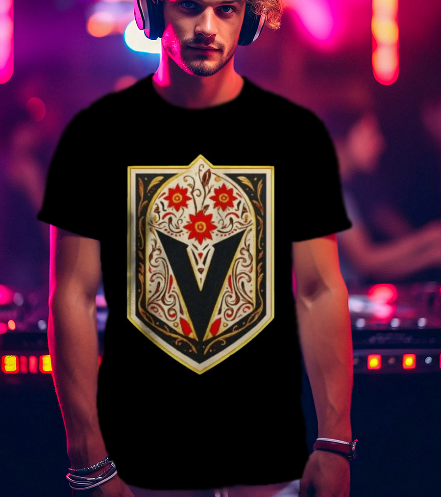 Vegas Golden Knights Dia De Los Muertos Floral Shield T-Shirt
