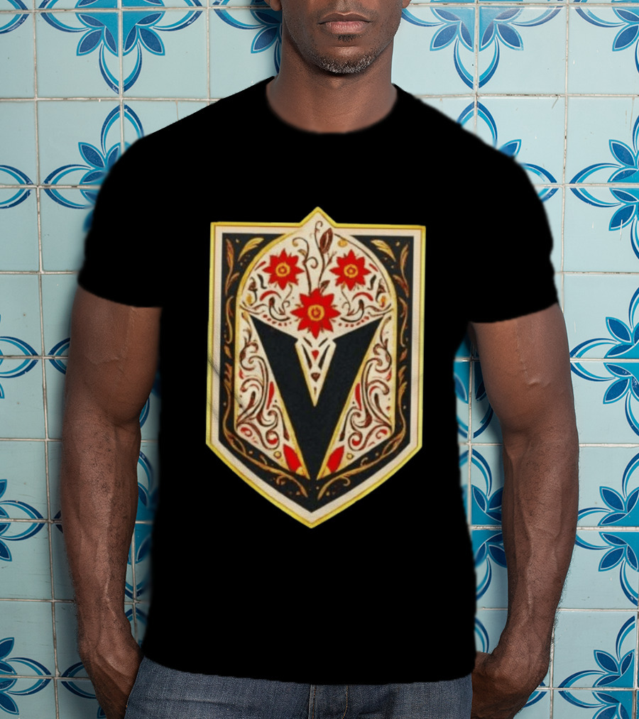 Vegas Golden Knights Dia De Los Muertos Floral Shield T-Shirt