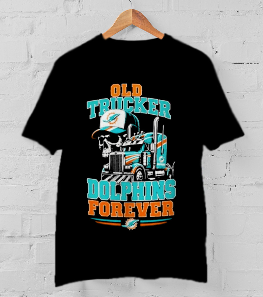 Old Trucker Dolphins Forever Skull T-Shirt