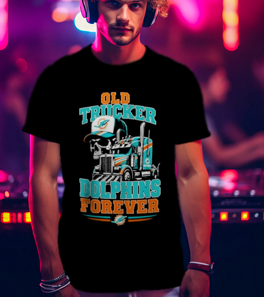 Old Trucker Dolphins Forever Skull T-Shirt