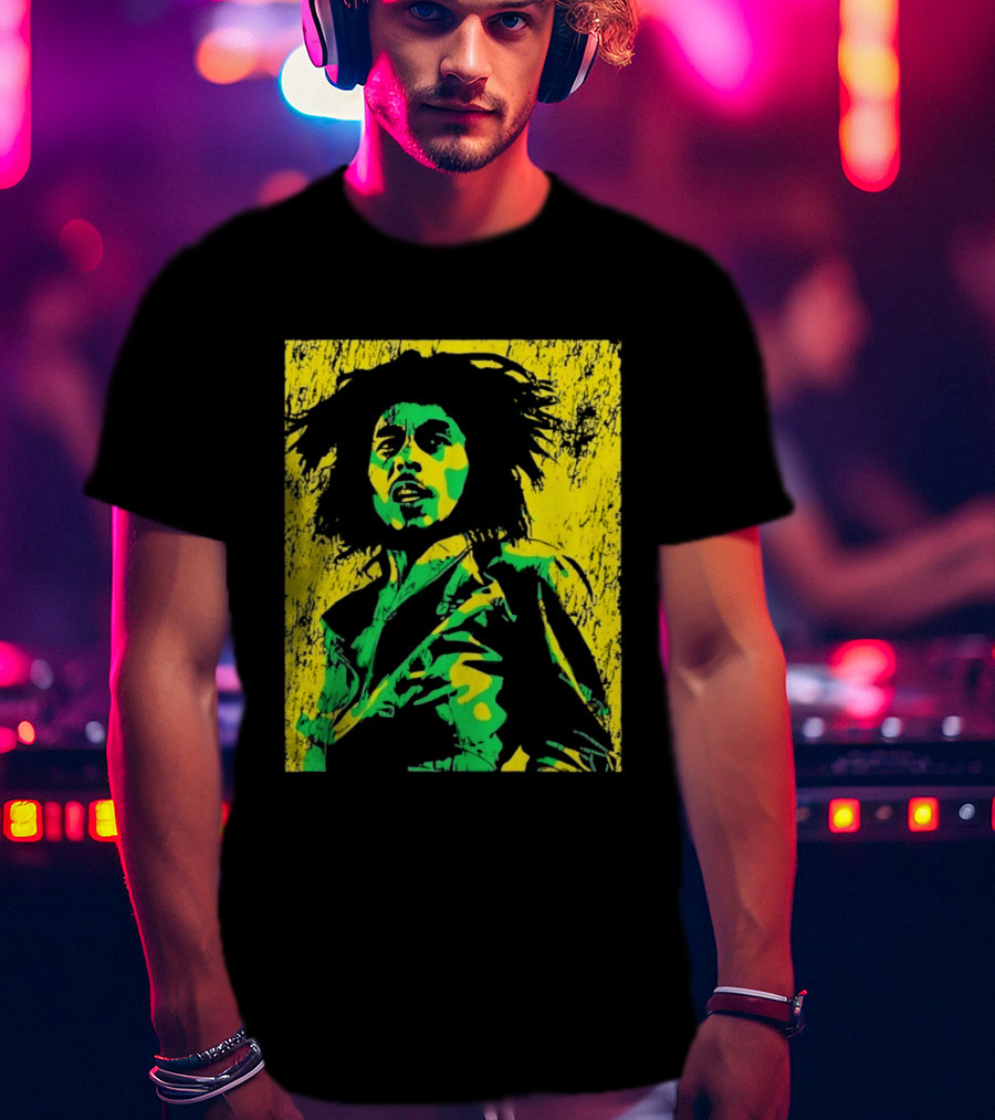 Bob Marley One Love Reggae Art Green Yellow T-Shirt