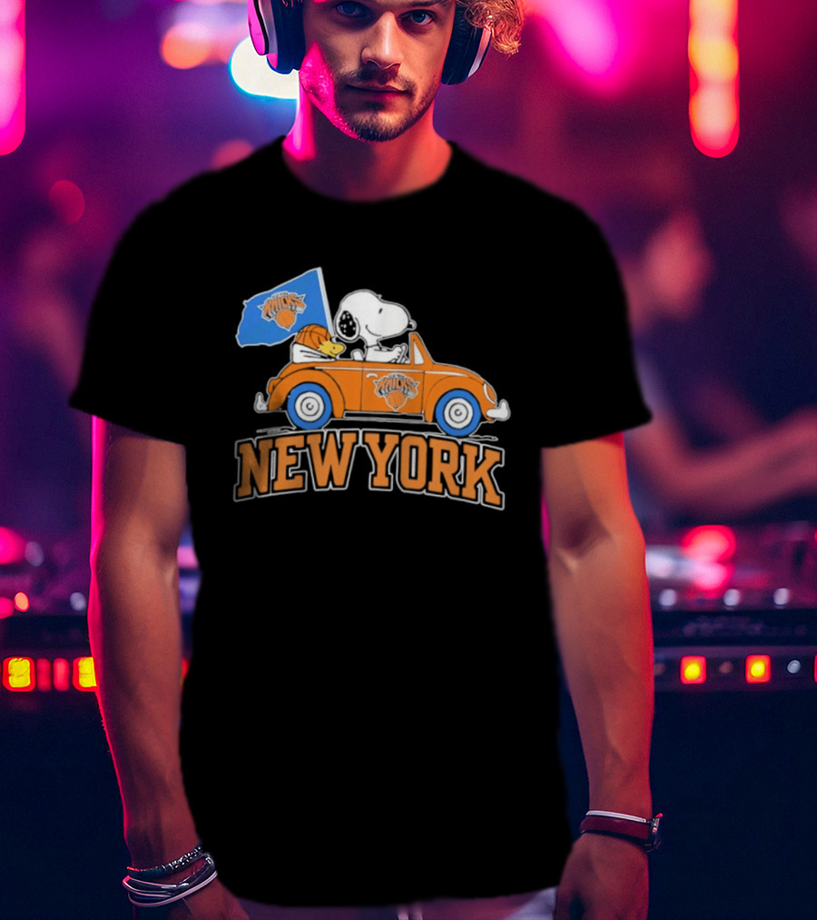 New York Knicks Snoopy Woodstock Driving Car Collaboration 2026 T-Shirt