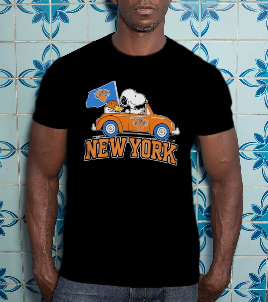 New York Knicks Snoopy Woodstock Driving Car Collaboration 2026 T-Shirt