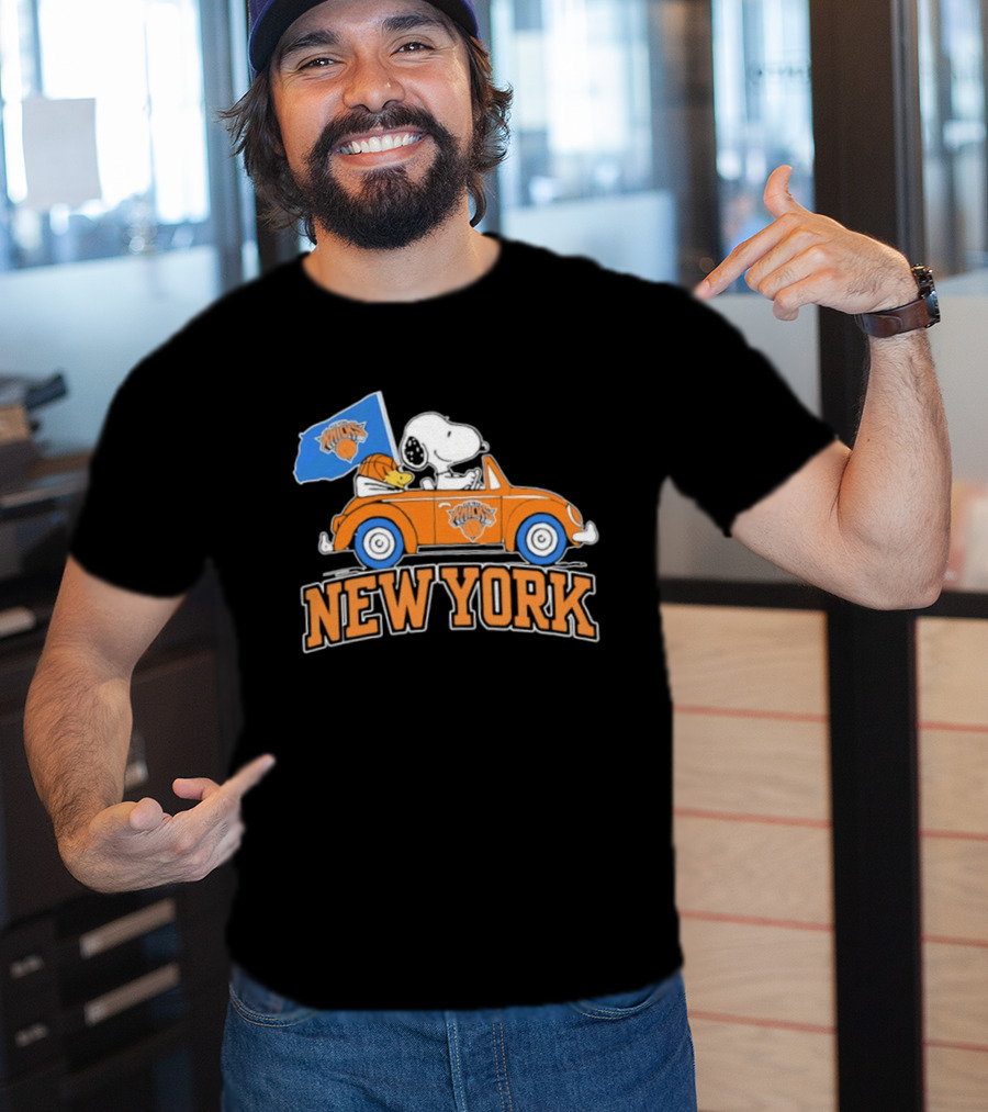 New York Knicks Snoopy Woodstock Driving Car Collaboration 2026 T-Shirt