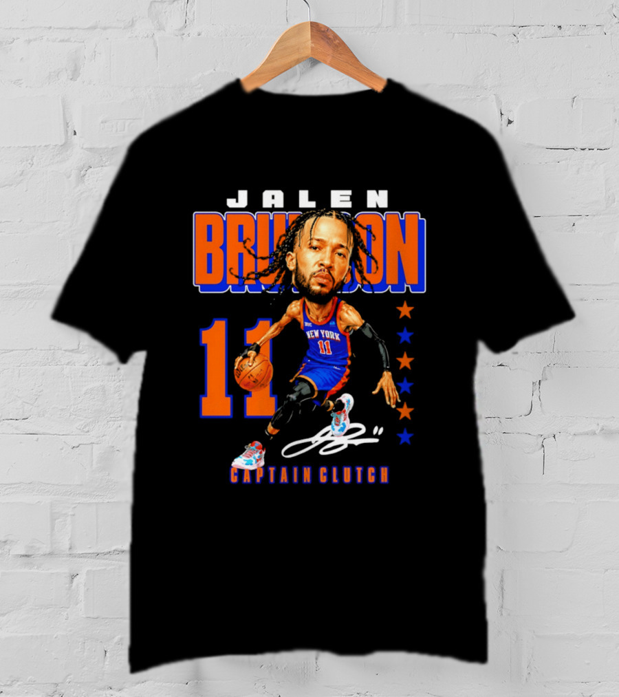 Jalen Brunson New York 11 Captain Clutch Caricature T-Shirt
