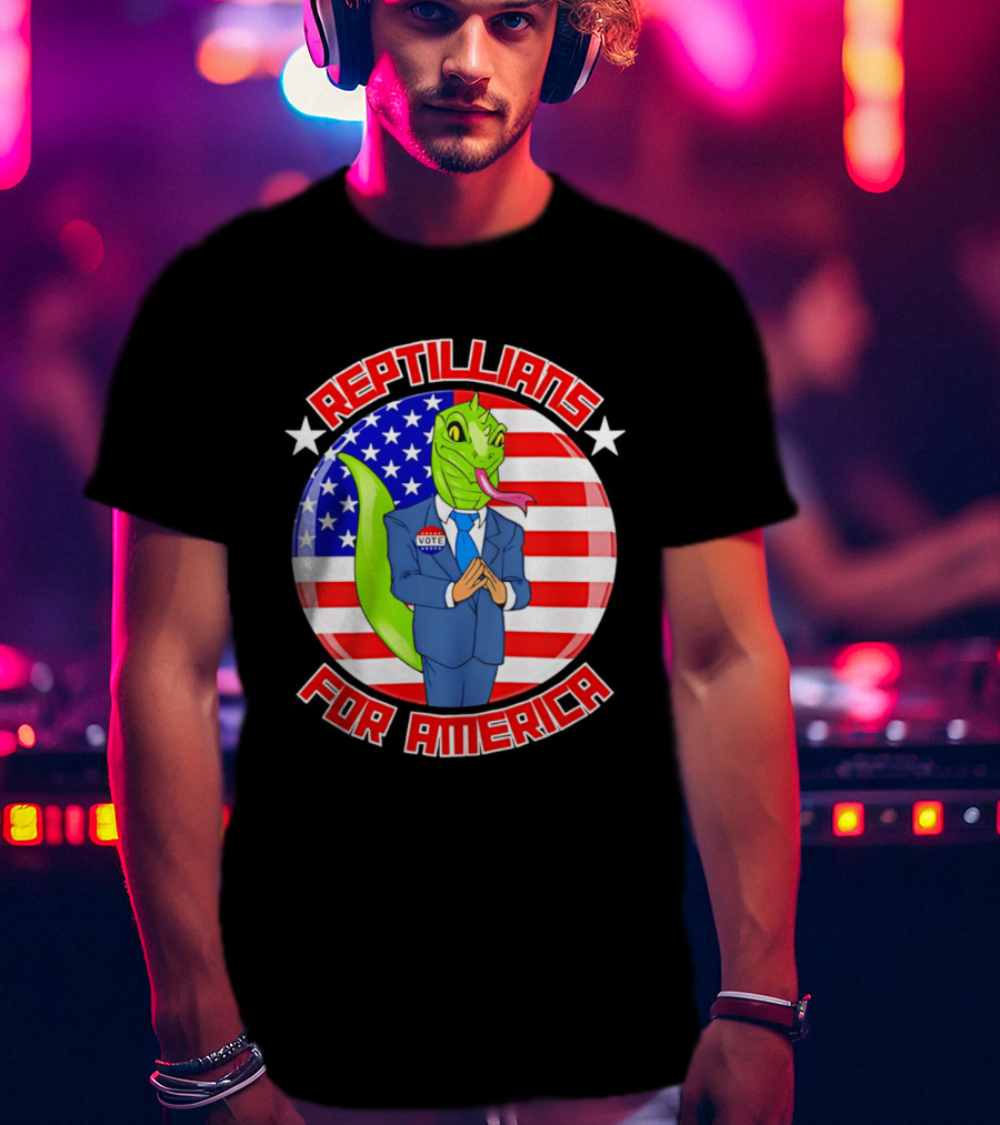 Reptillians For America Vote Lizard In Suit With American Flag T-Shirt