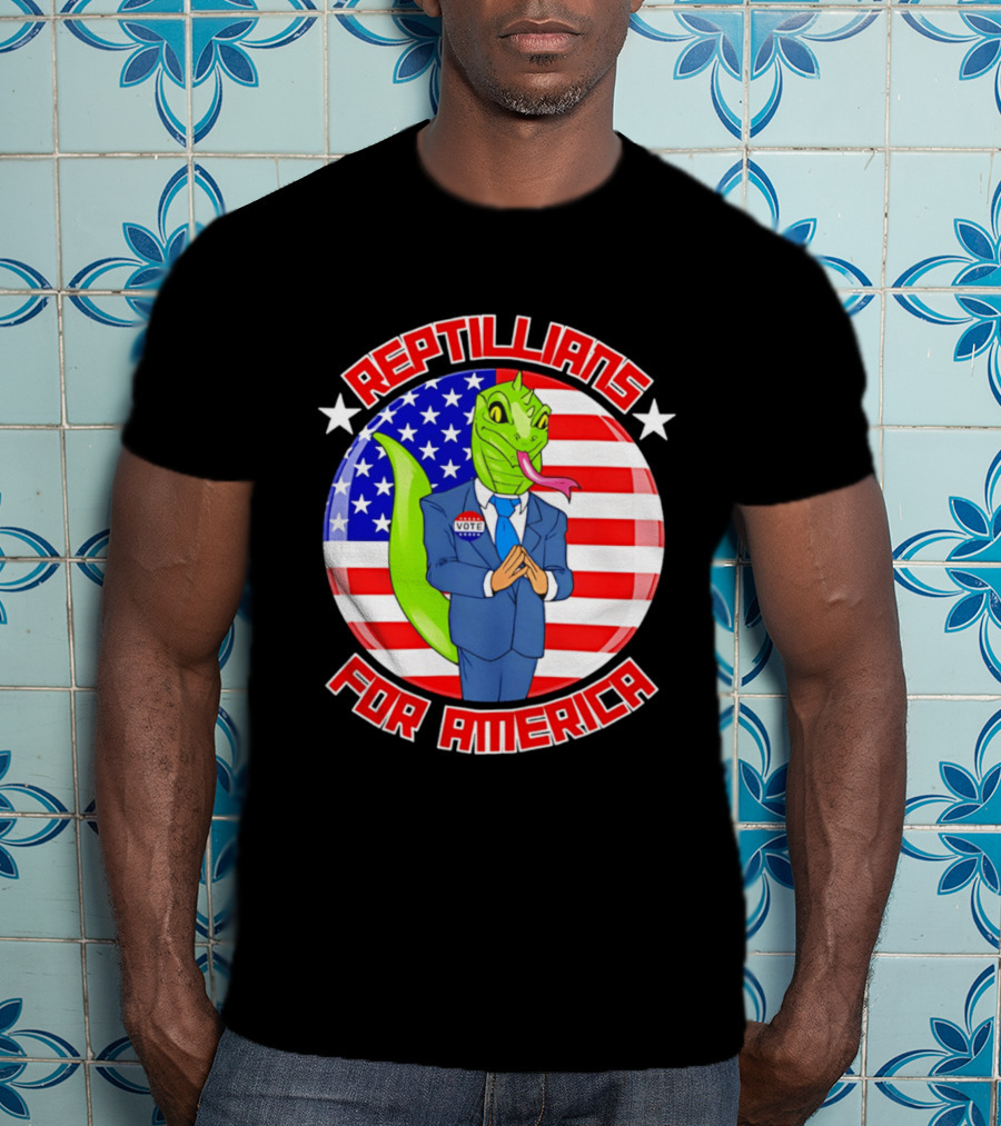 Reptillians For America Vote Lizard In Suit With American Flag T-Shirt