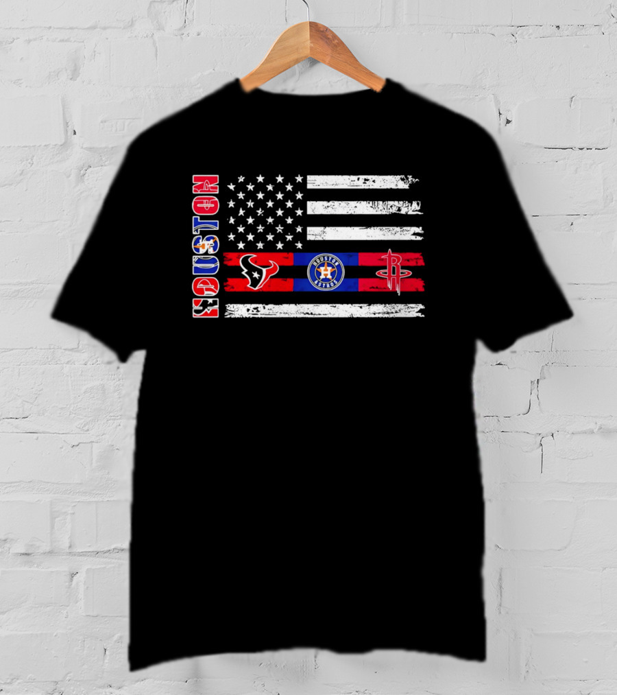 Houston Texans Astros Rockets American Flag T-Shirt