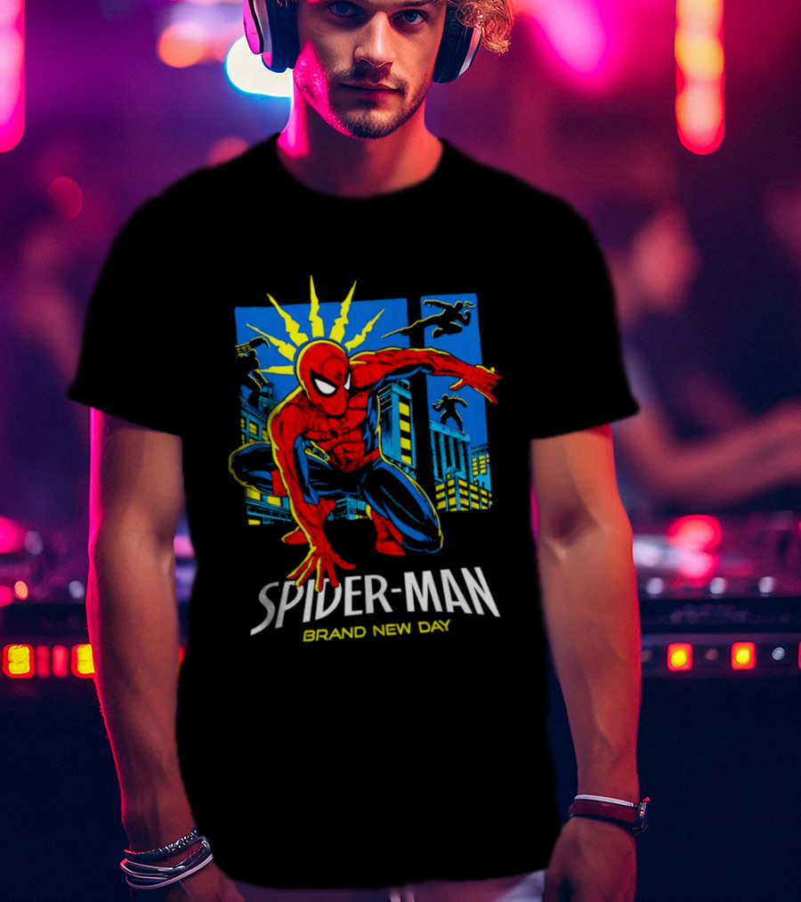 Spider Man Brand New Day Marvel Comics Dynamic Cityscape Action T-Shirt