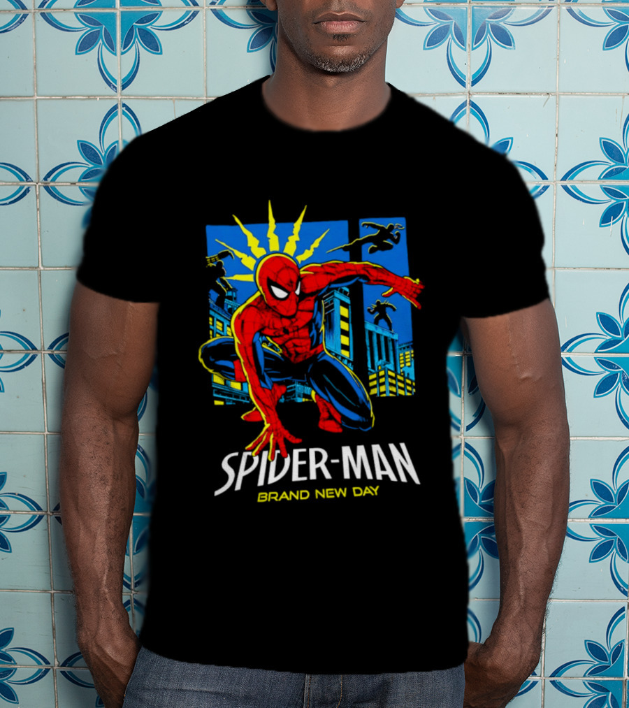 Spider Man Brand New Day Marvel Comics Dynamic Cityscape Action T-Shirt