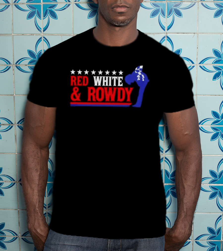 Red White & Rowdy Kyle Busch Racing Stars And Checkered Flag T-Shirt