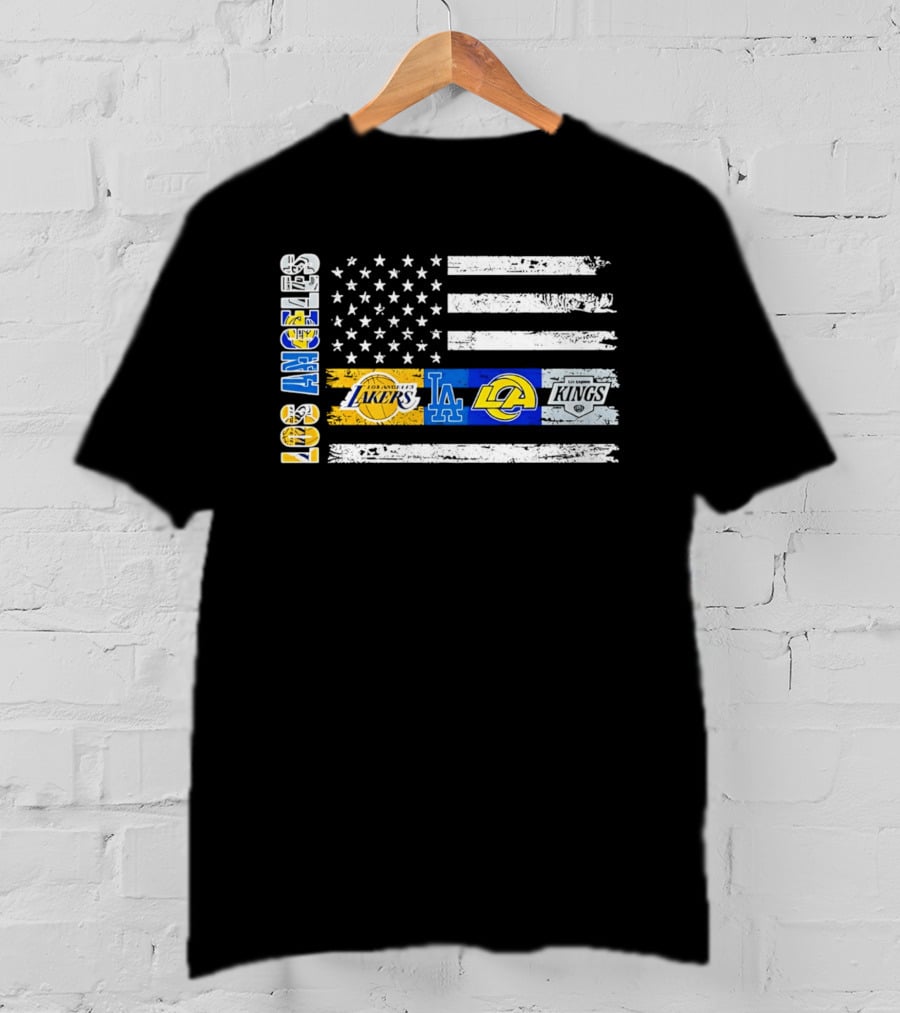 Los Angeles Lakers Dodgers Rams Kings Flag Stars And Stripes T-Shirt