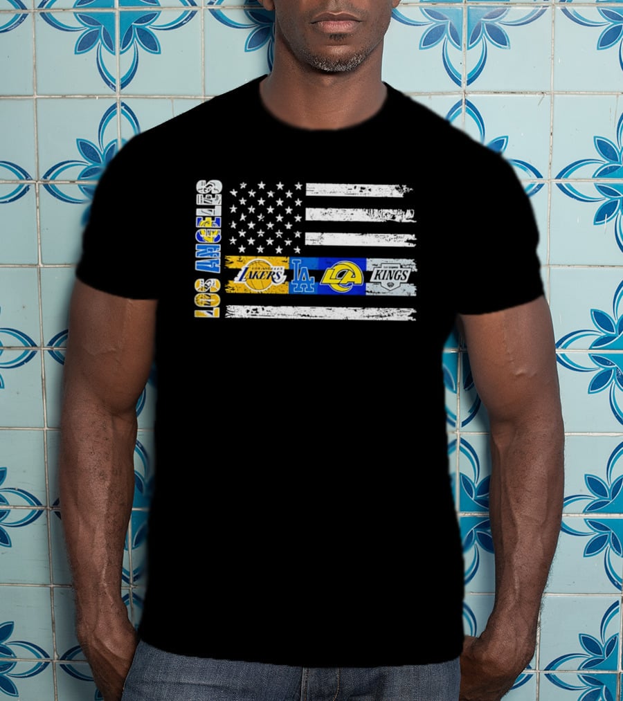 Los Angeles Lakers Dodgers Rams Kings Flag Stars And Stripes T-Shirt