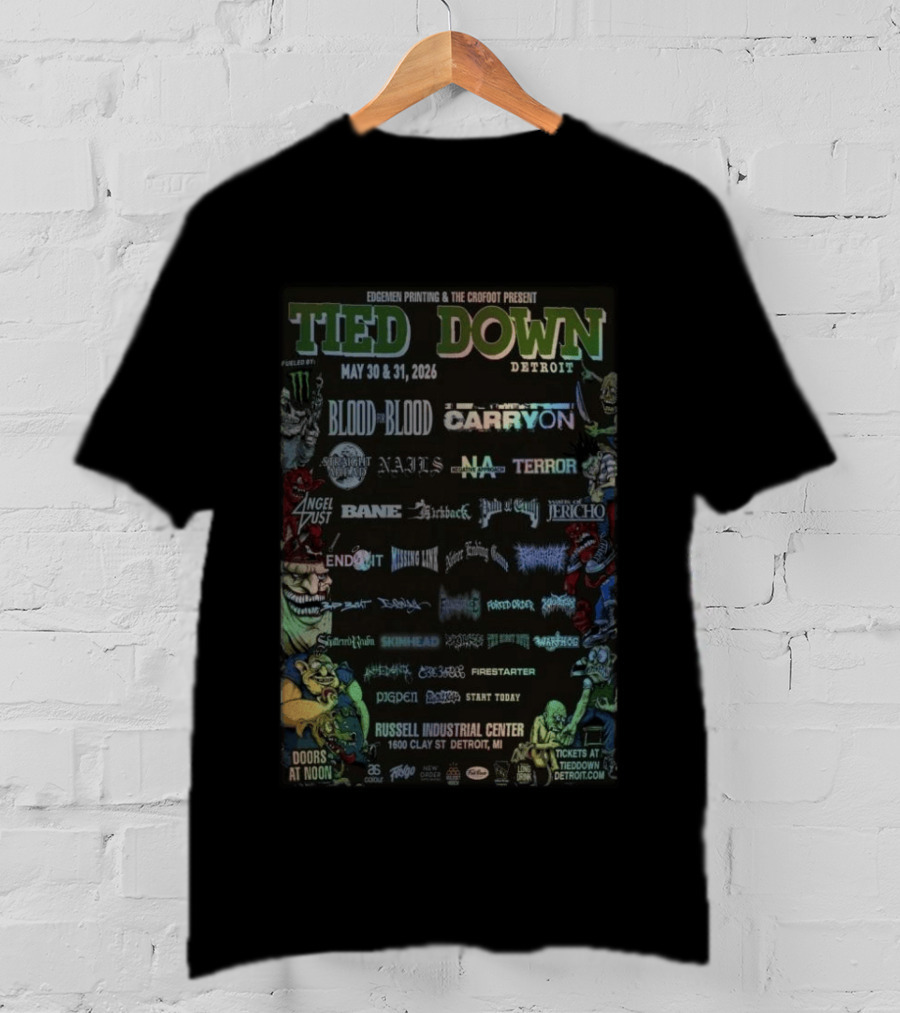 Tied Down Detroit May 30 31 2026 Blood For Blood Terror Angel Dust Bane Warhorse T-Shirt