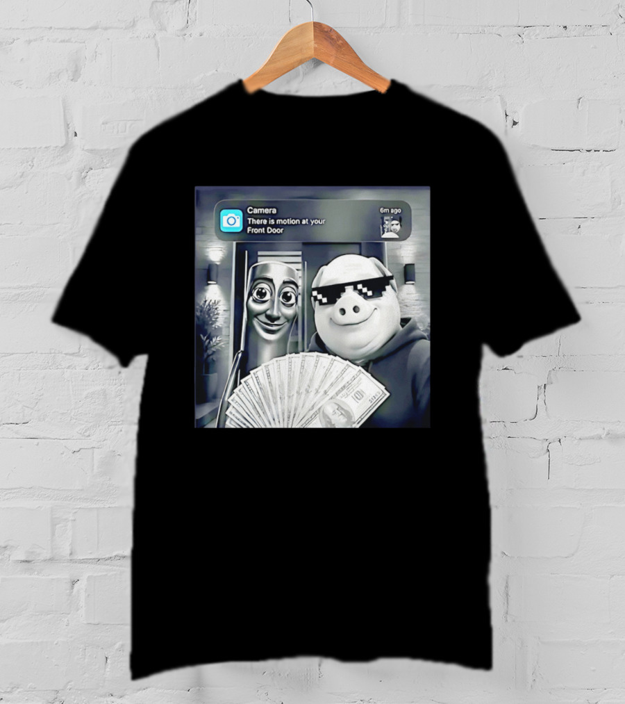 Tung Tung Tung Sahur John Pork Black Glasses Meme Camera Motion At Your Front Door T-Shirt