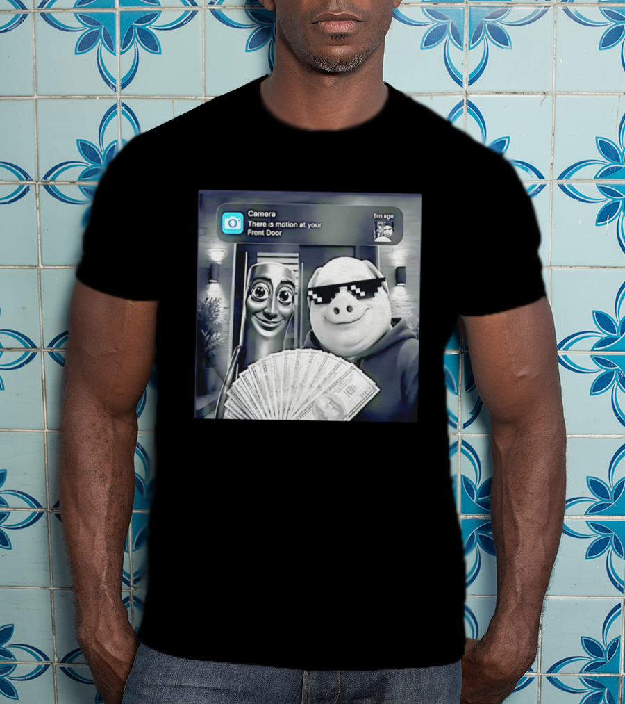 Tung Tung Tung Sahur John Pork Black Glasses Meme Camera Motion At Your Front Door T-Shirt