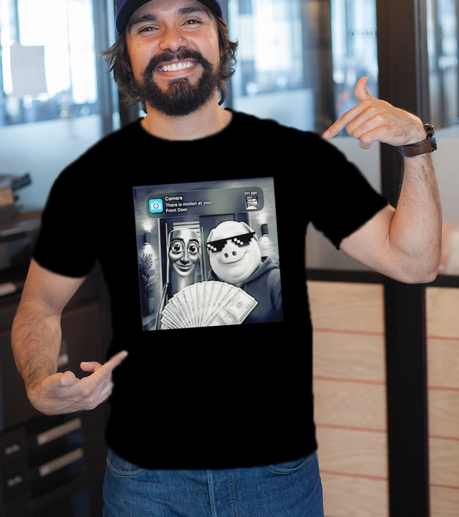 Tung Tung Tung Sahur John Pork Black Glasses Meme Camera Motion At Your Front Door T-Shirt