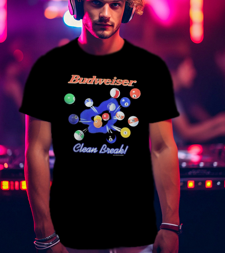 Budweiser Clean Break 90s Heavy Faded Black Pool Balls Splash T-Shirt