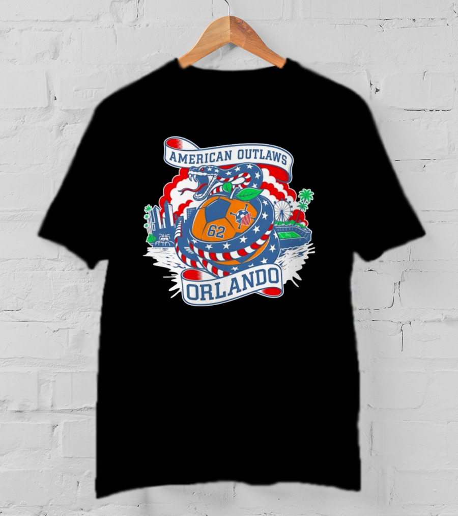American Outlaws Orlando Snake Soccer Ball Skyline Ferris Wheel Stadium 62 T-Shirt