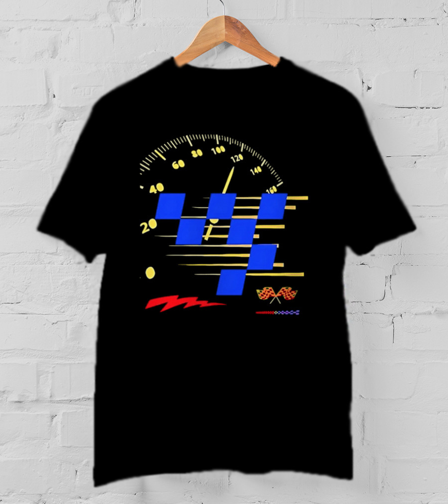 Automotive Racing Speedometer Blue Checkered Flags And Gold Accents T-Shirt