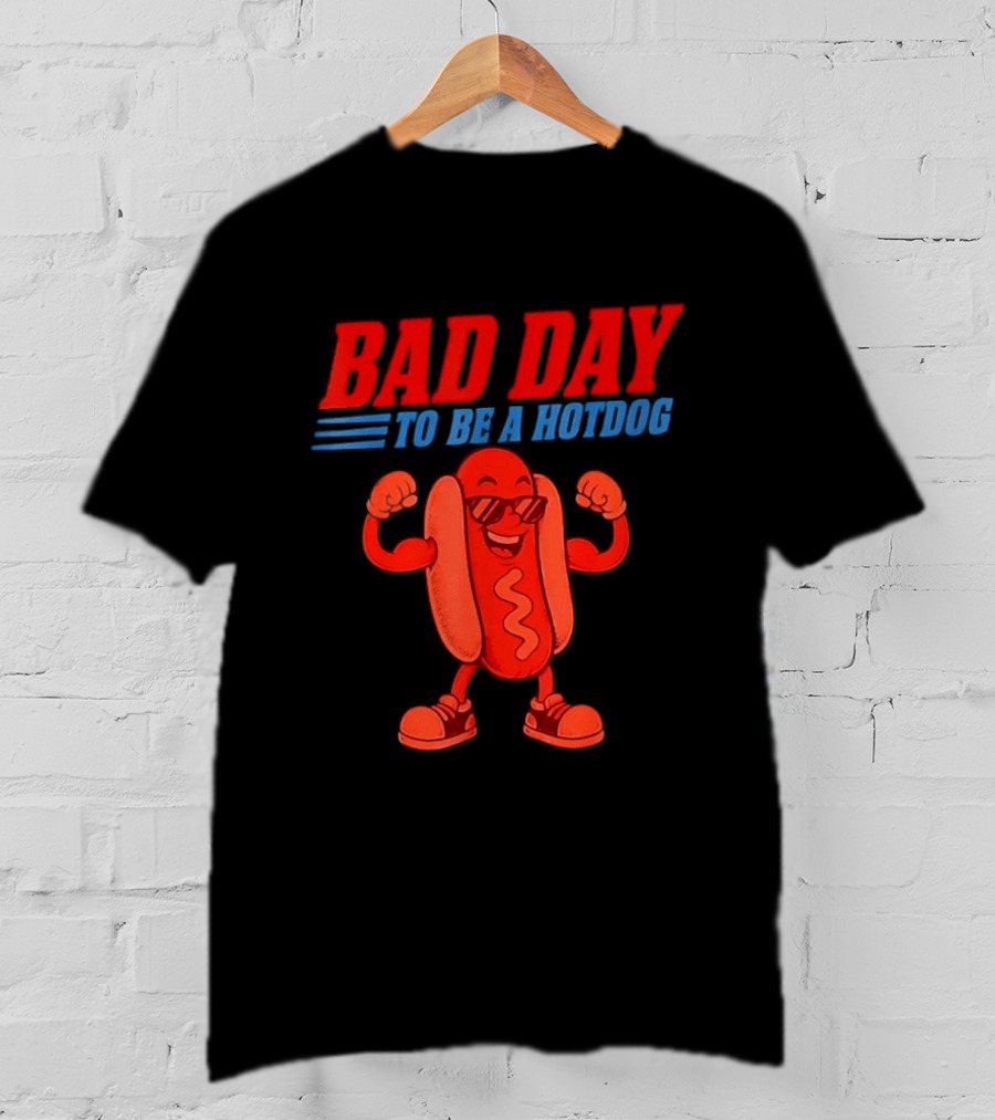 Bad Day To Be A Hotdog Sunglasses Cartoon T-Shirt