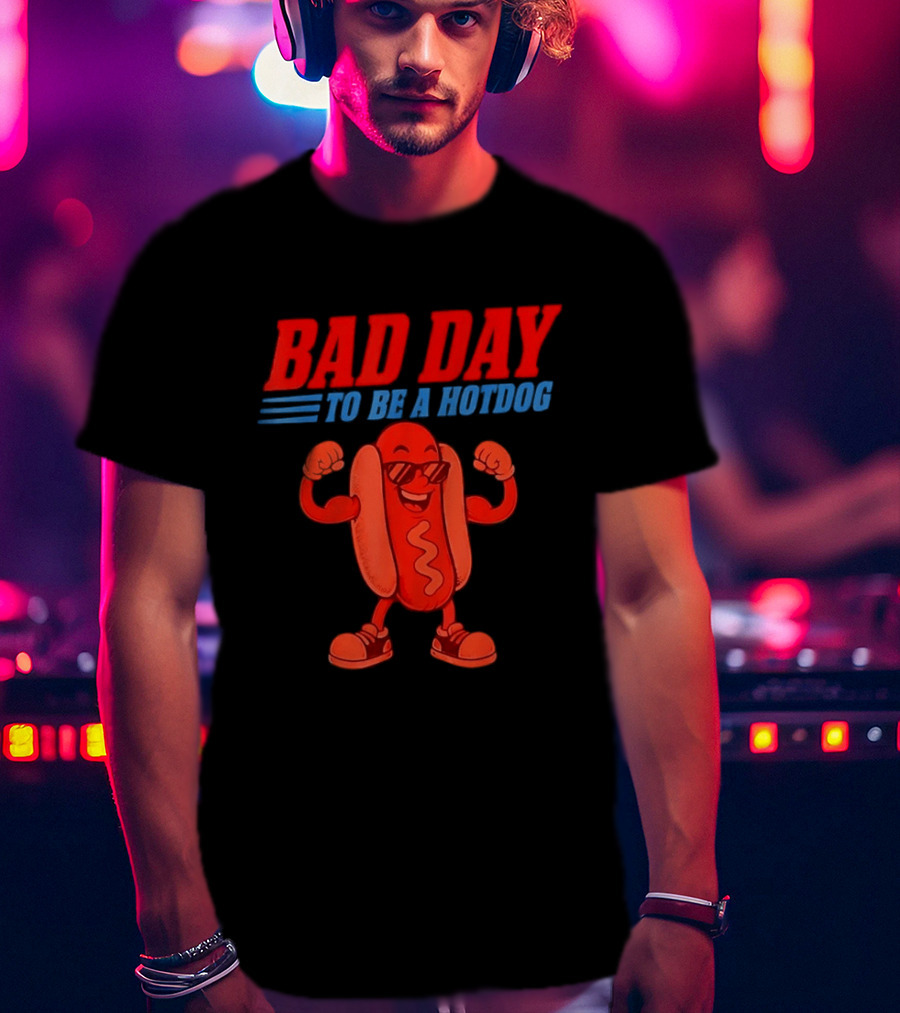 Bad Day To Be A Hotdog Sunglasses Cartoon T-Shirt