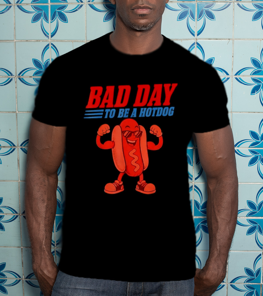 Bad Day To Be A Hotdog Sunglasses Cartoon T-Shirt