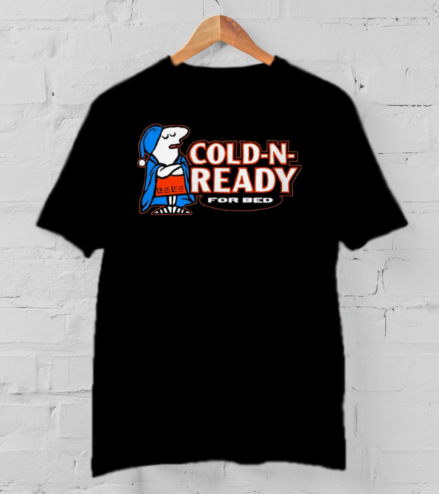 Cold N Ready For Bed Sleepy Cartoon Character In Blue Nightcap And Red Blanket T-Shirt