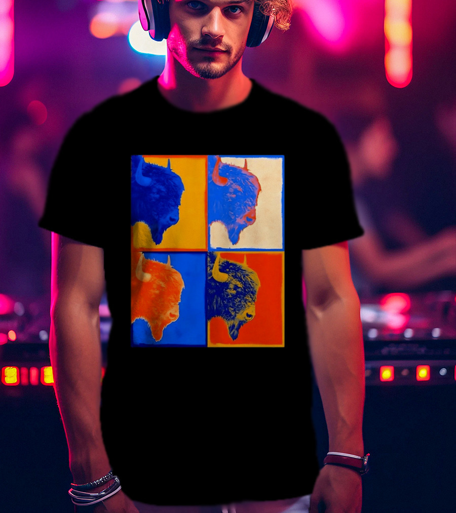 Colorful Pop Bison Grid Andy Warhol T-Shirt