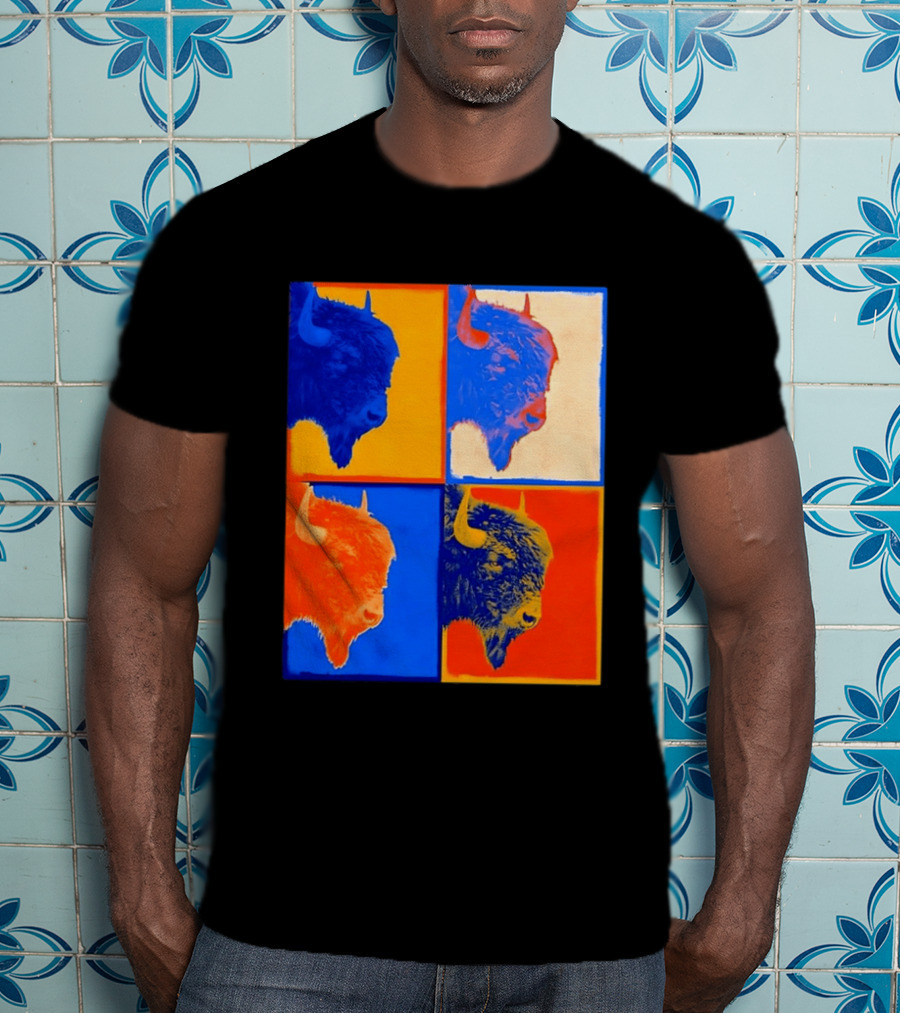 Colorful Pop Bison Grid Andy Warhol T-Shirt