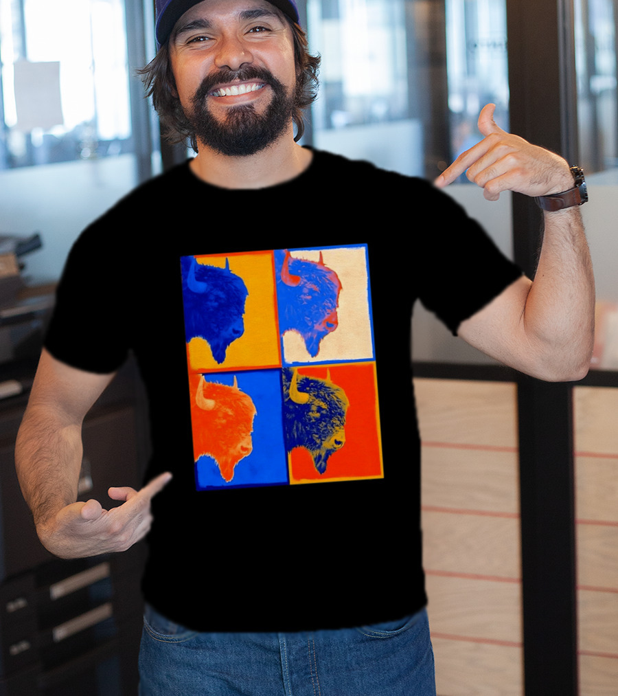 Colorful Pop Bison Grid Andy Warhol T-Shirt