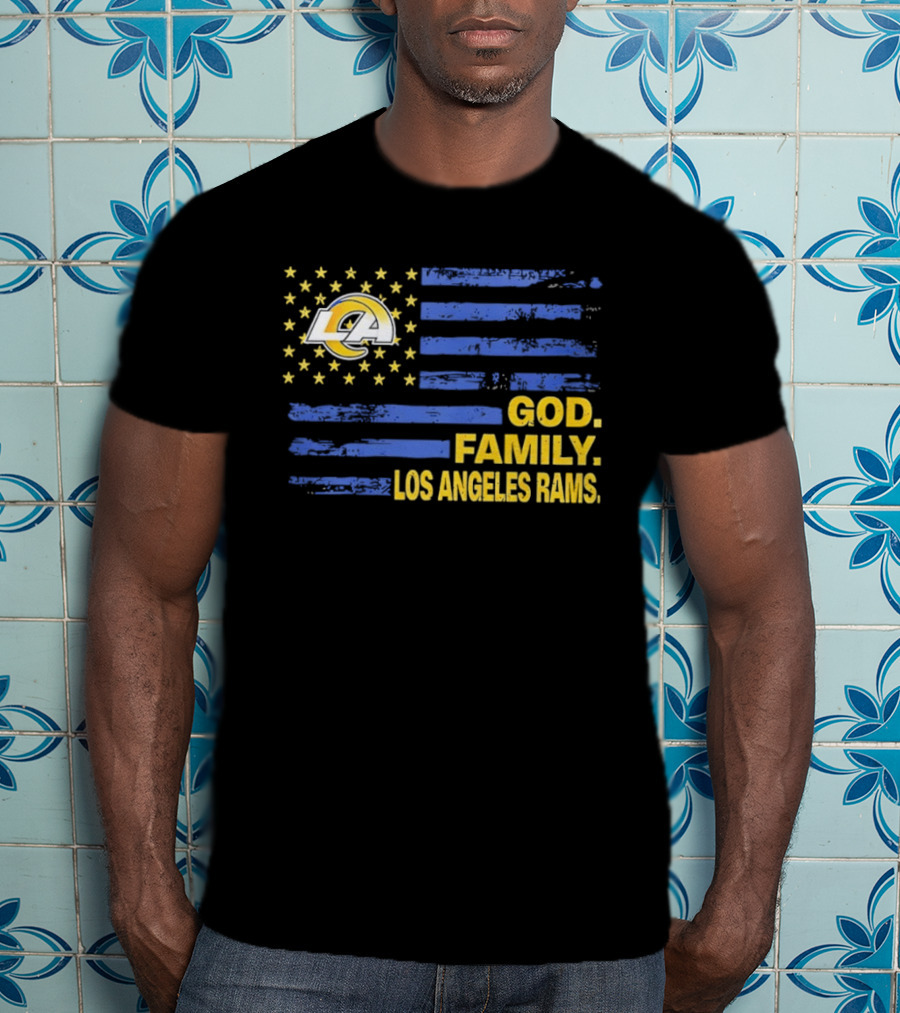 God Family Los Angeles Rams Distressed Flag Stars T-Shirt