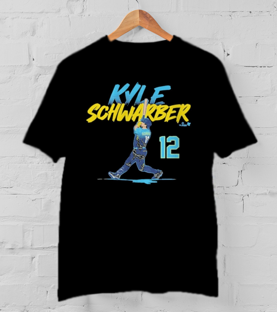 Kyle Schwarber Philly Slugger Swing 12 Blue Yellow Baseball Player Art Action T-Shirt