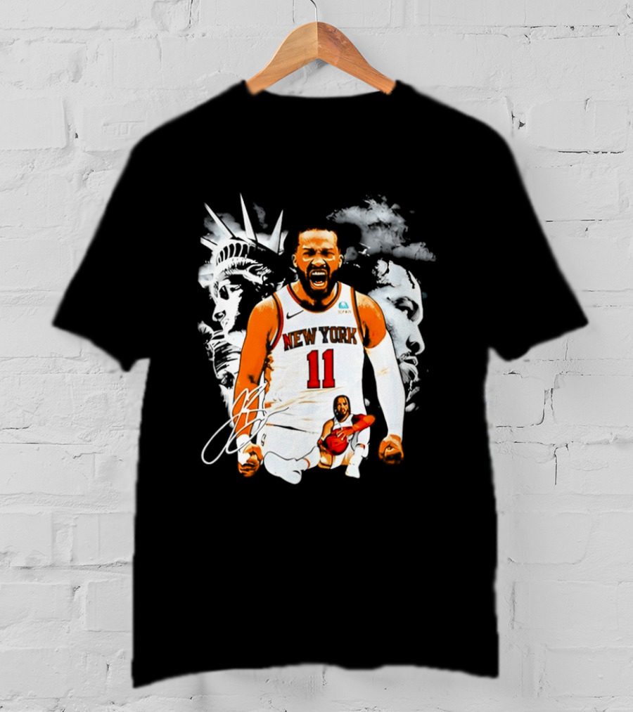 New York 11 Jalen Brunson Statue Of Liberty Basketball Player Image T-Shirt