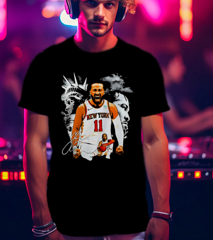New York 11 Jalen Brunson Statue Of Liberty Basketball Player Image T-Shirt