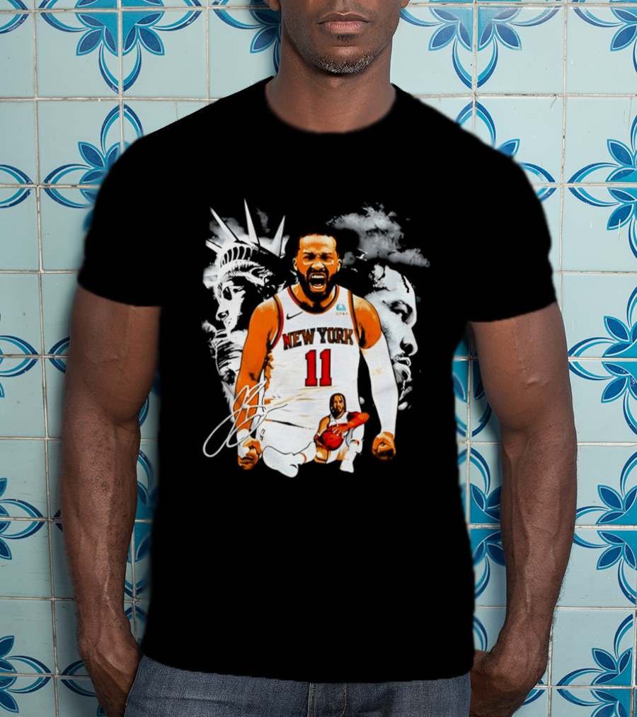 New York 11 Jalen Brunson Statue Of Liberty Basketball Player Image T-Shirt