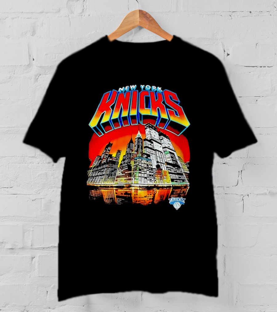 New York Knicks Vibrant City Skyline Sunset Basketball T-Shirt