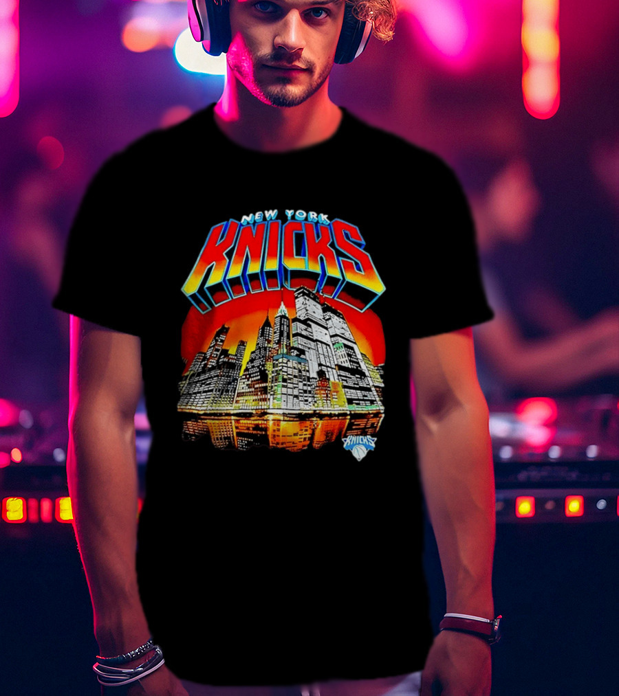 New York Knicks Vibrant City Skyline Sunset Basketball T-Shirt