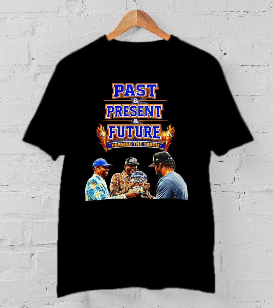 New York Knicks Past Present Future Passing The Torch Walt Frazier Patrick Ewing Jalen Brunson T-Shirt