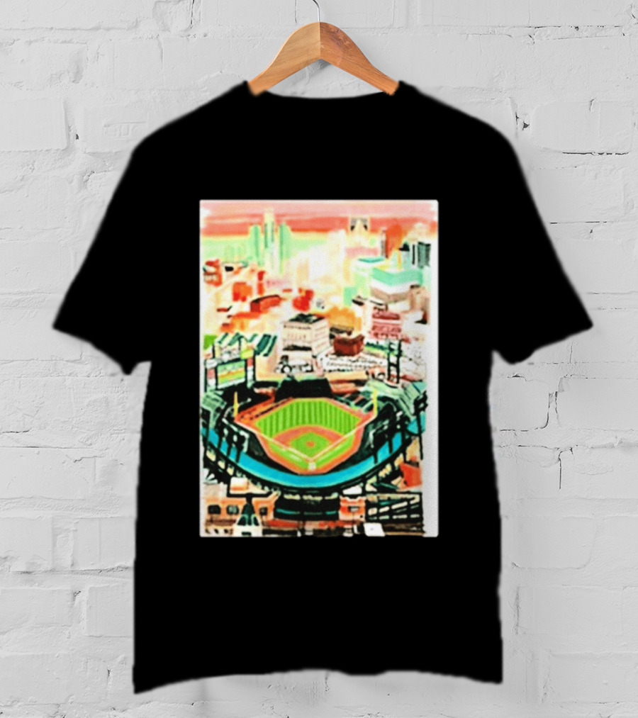 Comerica Park Detroit Skyline Baseball Art Sydney Finney T-Shirt