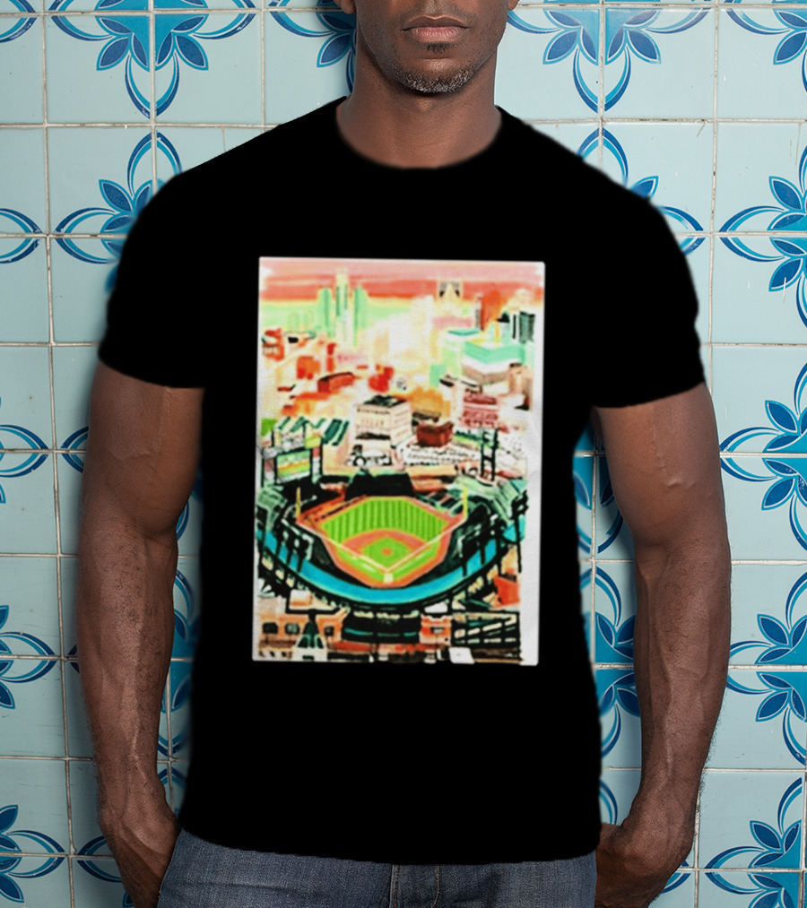 Comerica Park Detroit Skyline Baseball Art Sydney Finney T-Shirt